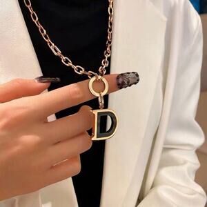 Designer Inspired Gold Plated Black D Necklace